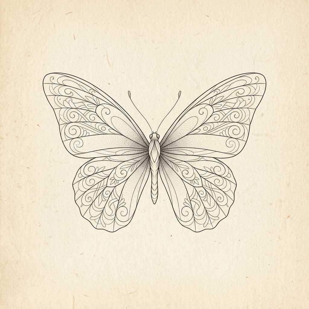 Butterfly Fine Line Tattoo