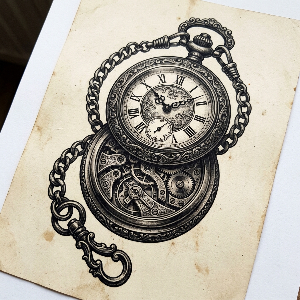 Clock Realism tattoo design