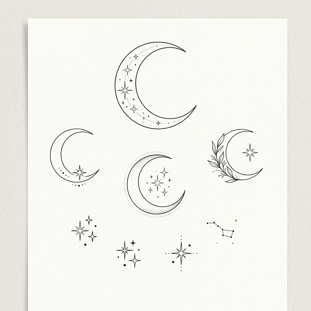 Crescent Moon Fine Line tattoo design