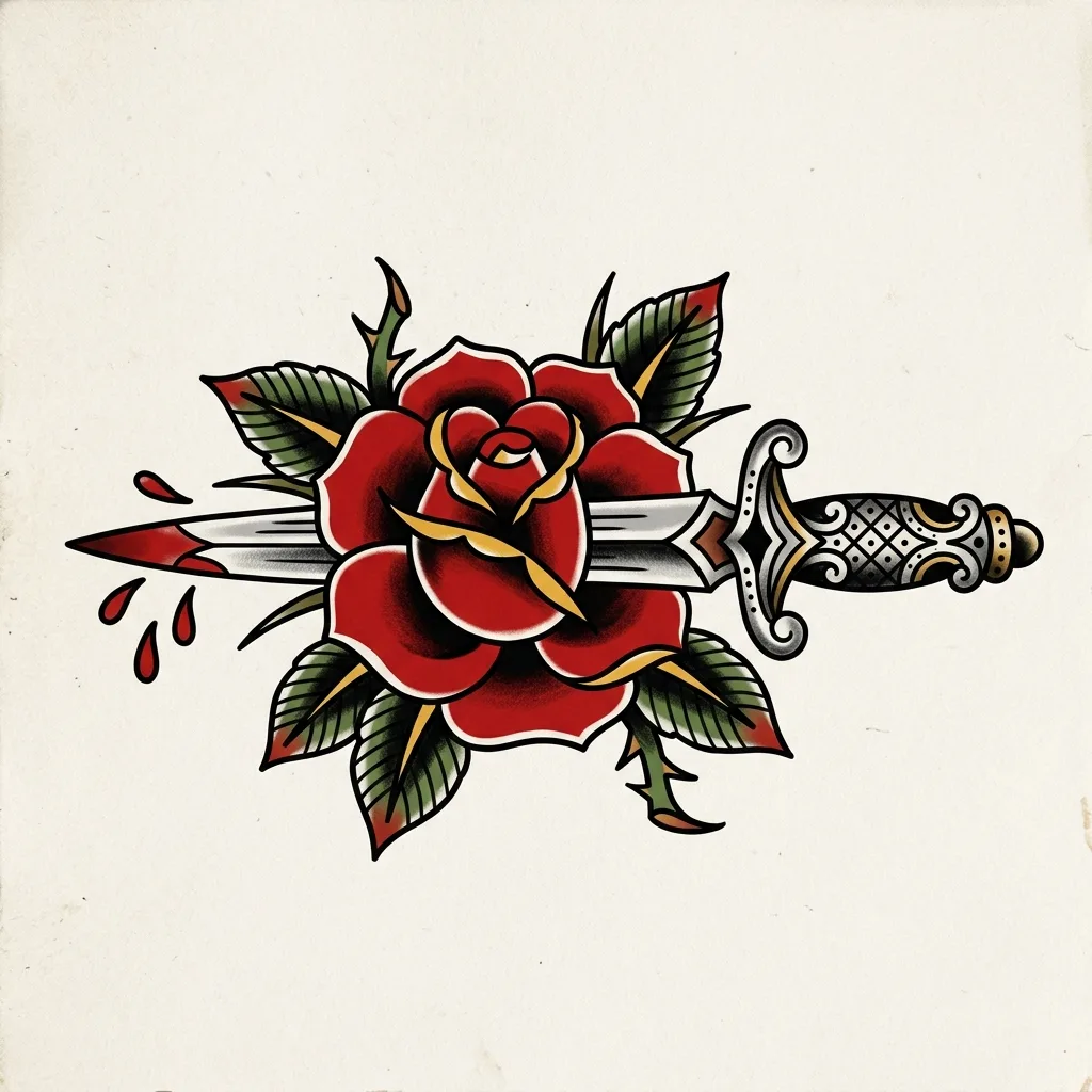 Dagger Rose Traditional tattoo design