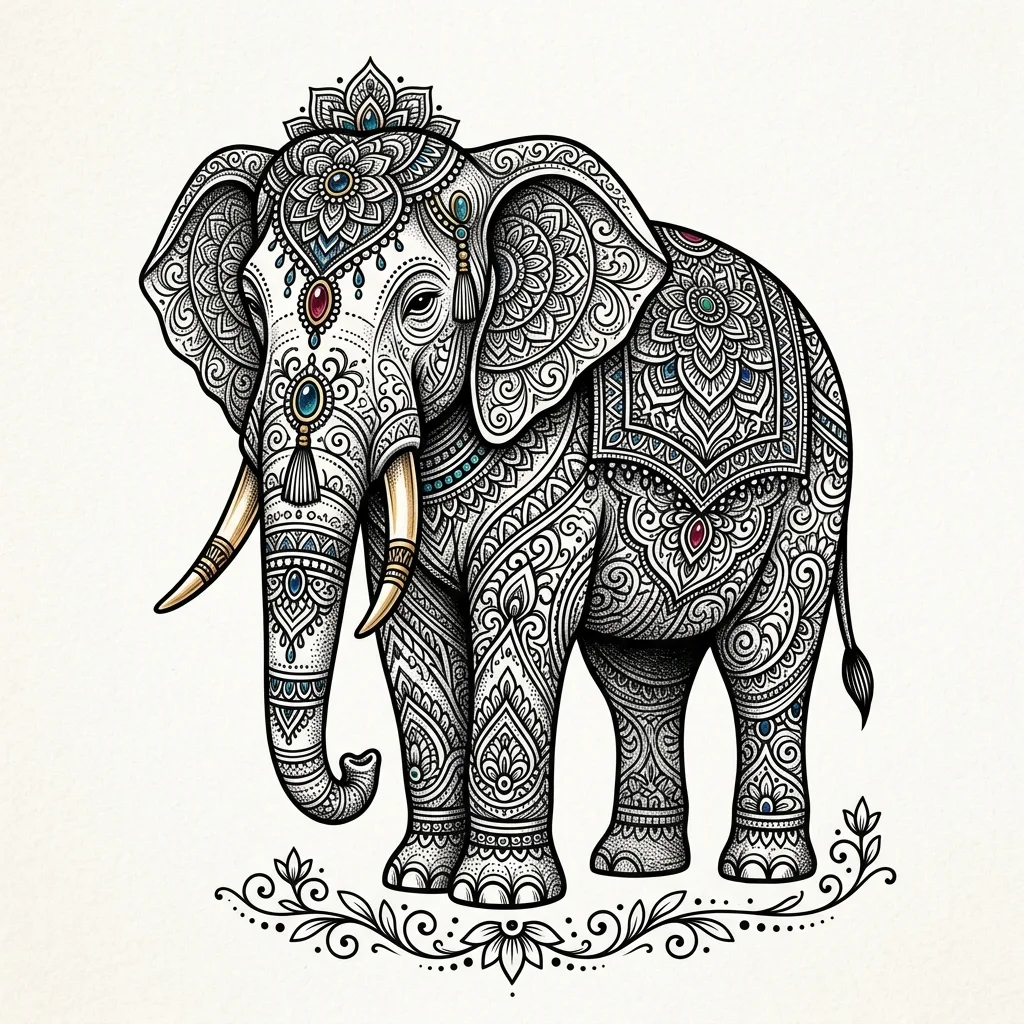 Elephant Ornamental tattoo design