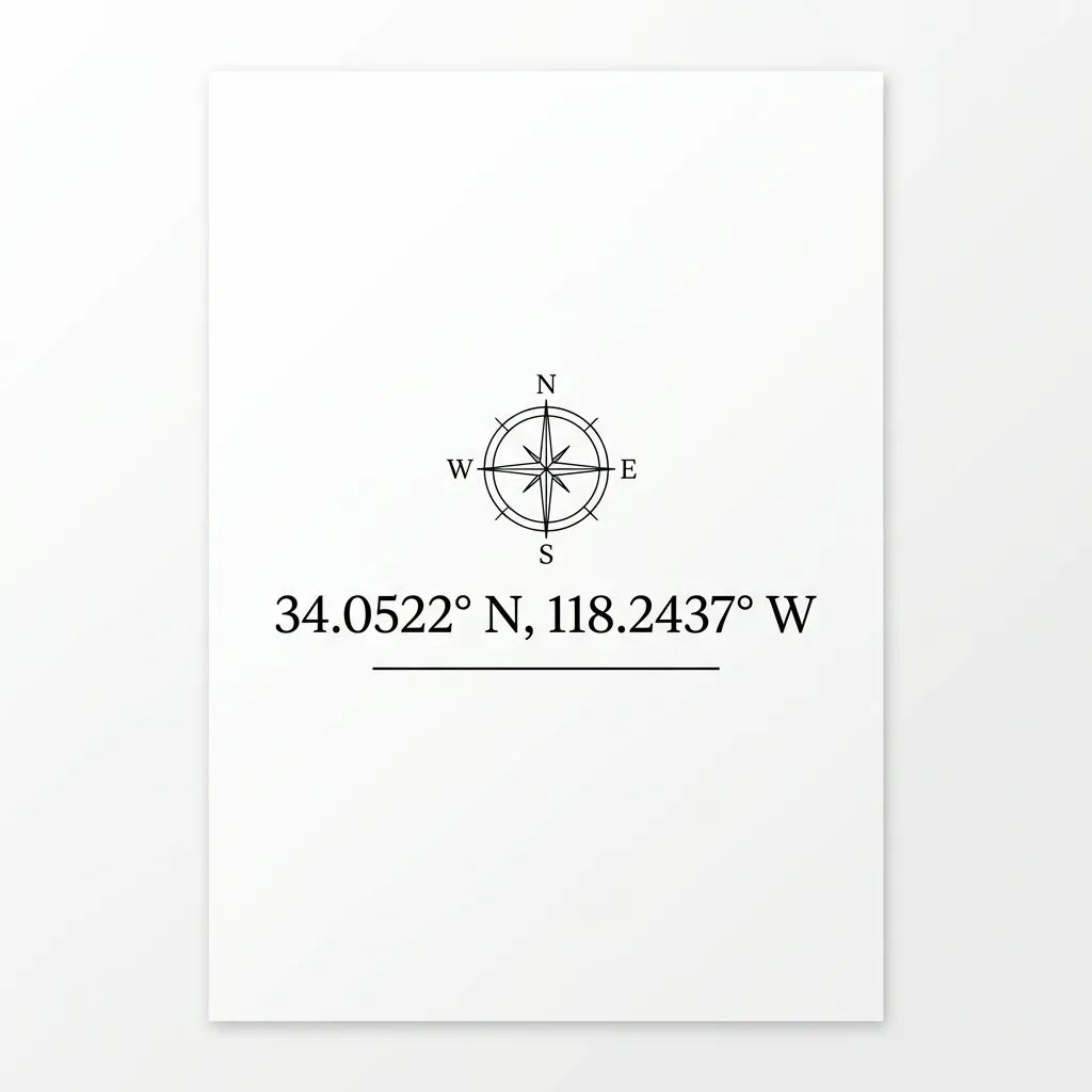Elegant GPS coordinates tattoo with minimalist compass rose in fine lettering