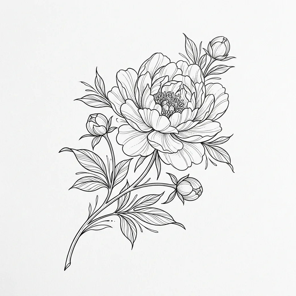 Peony Fine Line tattoo design
