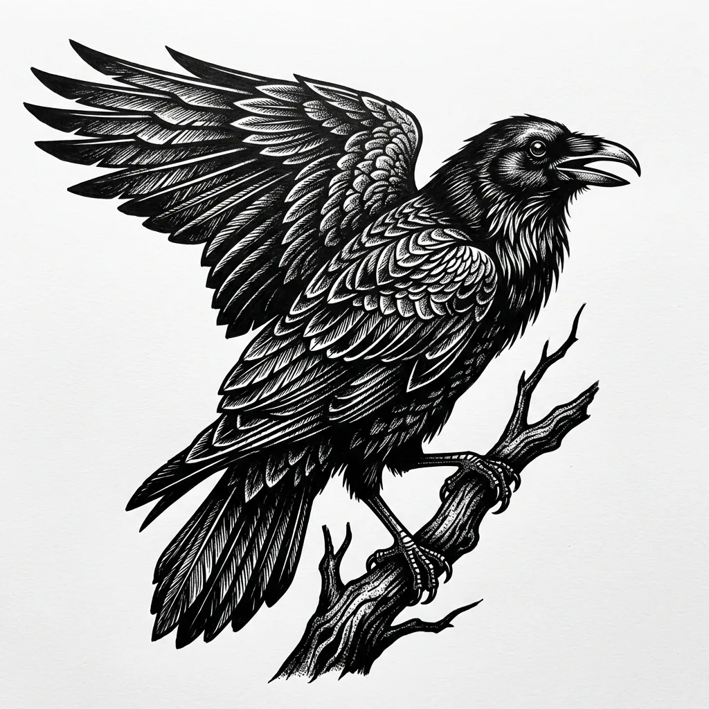 Raven Blackwork tattoo design