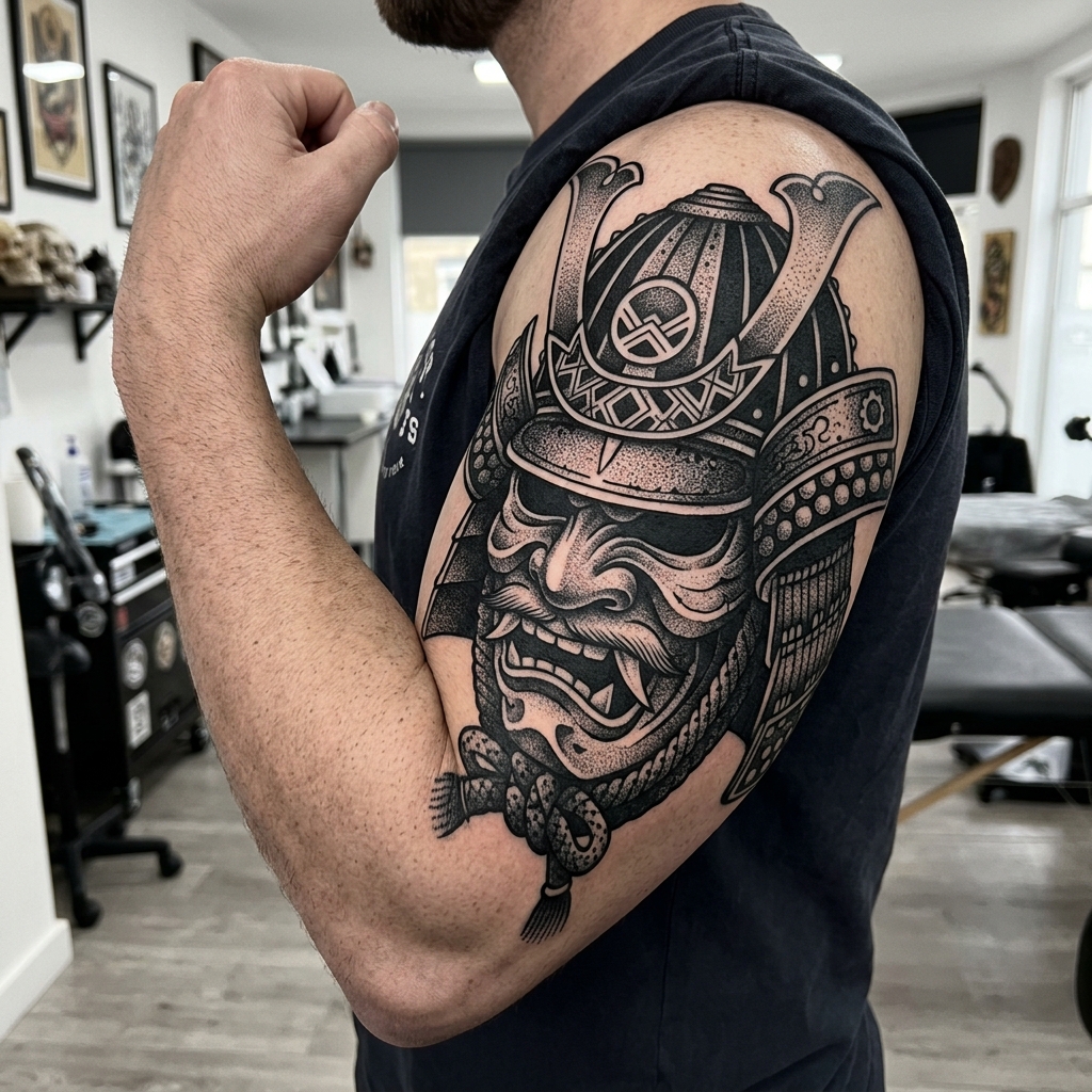 Samurai Blackwork Tattoo