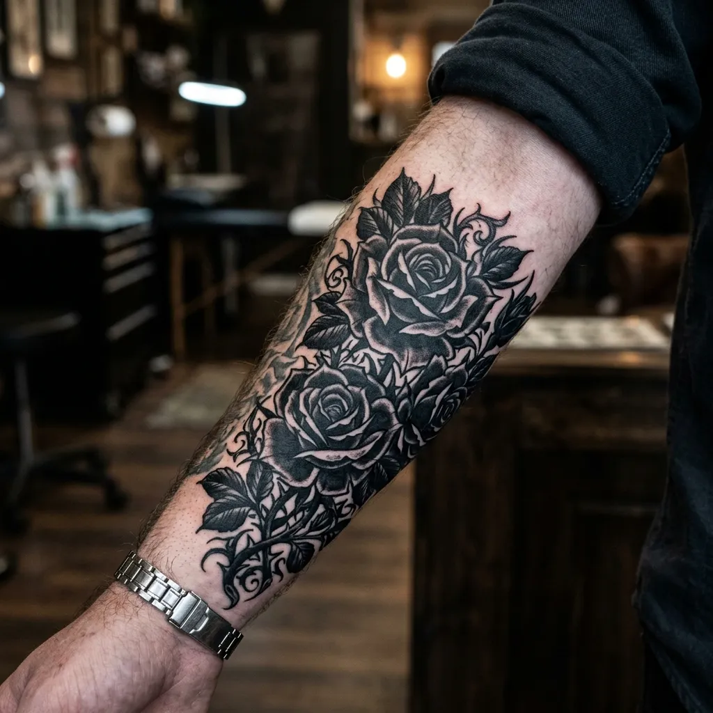 Dark Rose Cover-up Forearm Tattoo