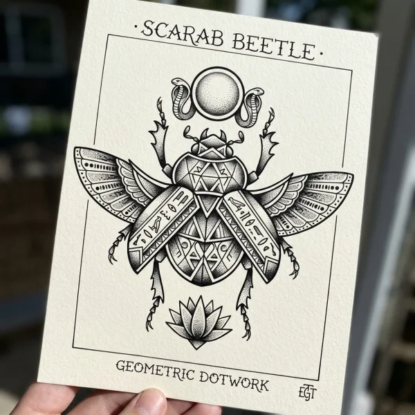 Dotwork Scarab Beetle Tattoo Design
