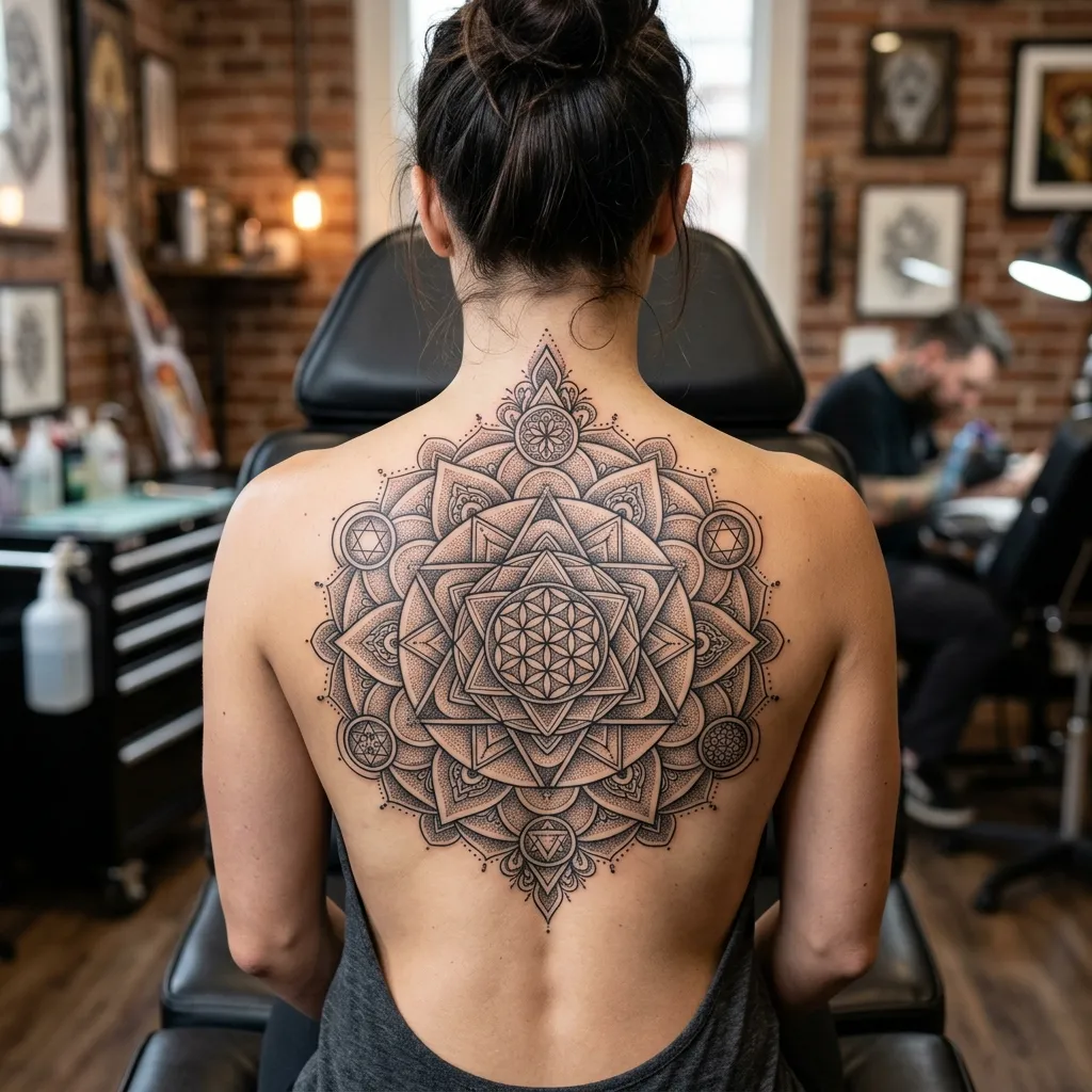 Sacred Geometry Mandala Back Tattoo