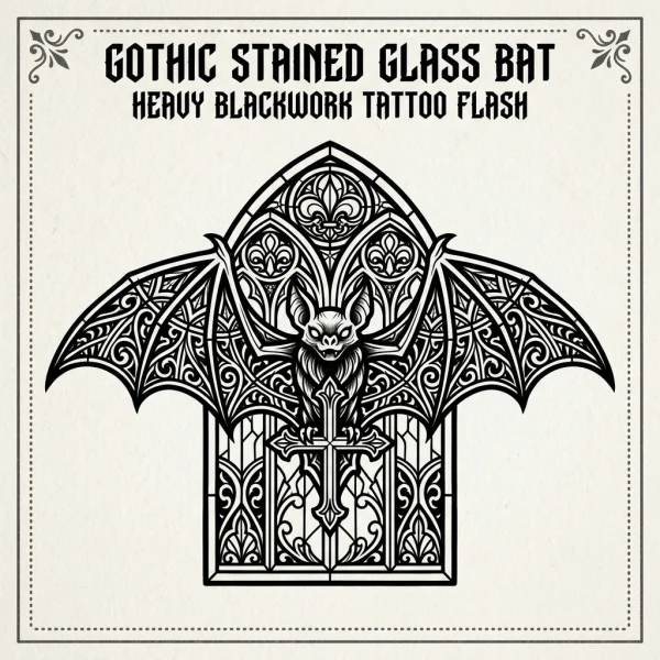Gothic Stained Glass Bat Tattoo Design