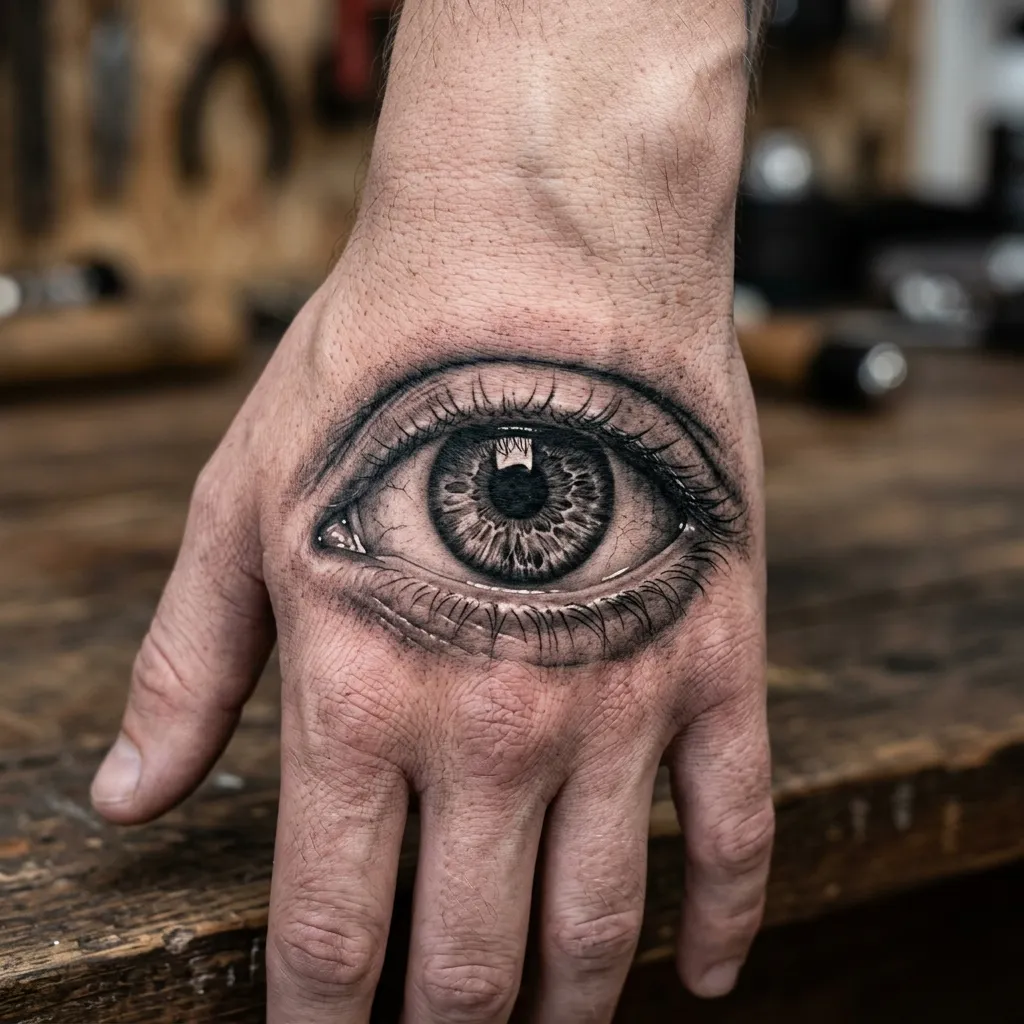 Hyper-realistic Eye Hand Tattoo
