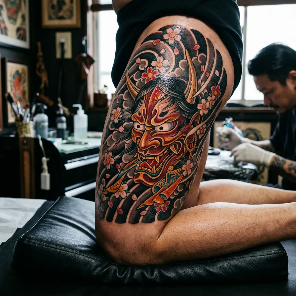 Irezumi Hannya Mask Thigh Tattoo