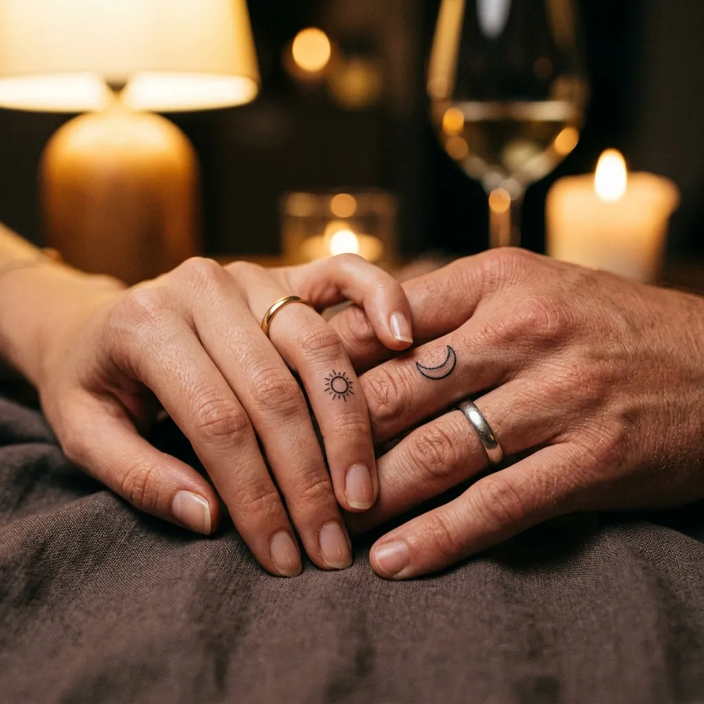 Minimalist Sun Moon Matching Fingers