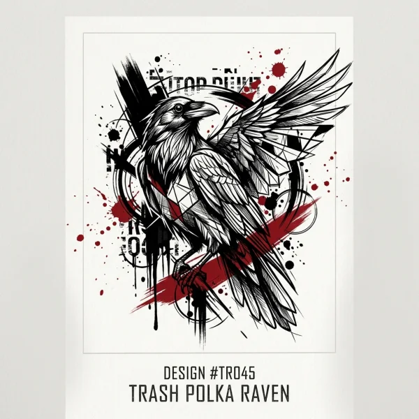 Trash Polka Raven Tattoo Design