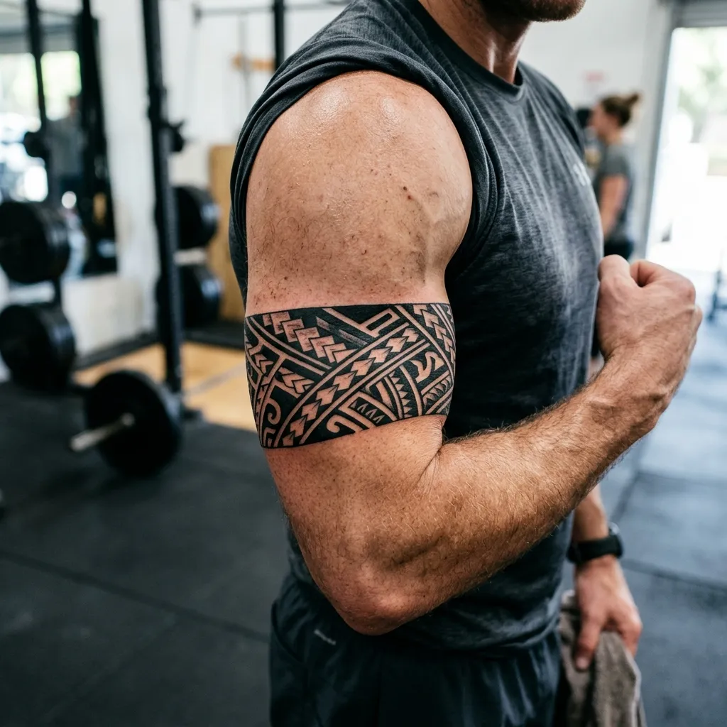 Solid Blackwork Tribal Band Bicep Tattoo